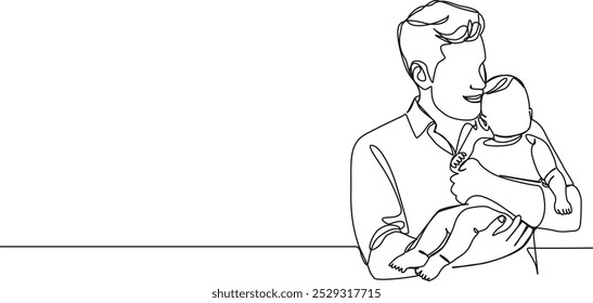 continuous single line drawing of dad holding baby, line art vector illustration