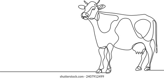 continuous single line drawing of a dairy cow, line art vector illustration