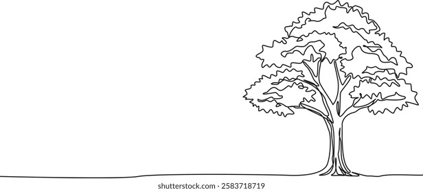 continuous single line drawing of a deciduous tree, line art vector illustration
