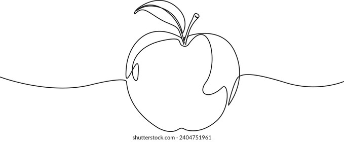 continuous single line drawing of a delicious ripe apple, line art vector illustration