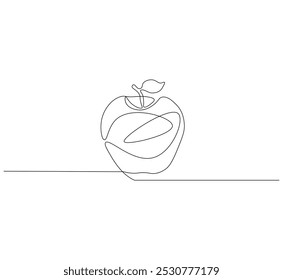 Continuous single line drawing of delicious apple ready to eat, line art vector illustration