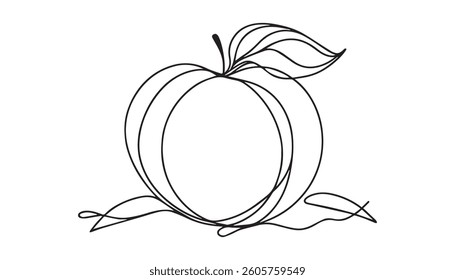 continuous single line drawing of a delicious ripe apple, line art vector illustration
