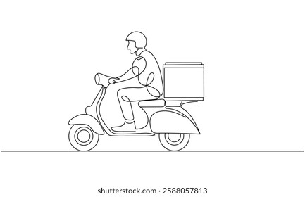 Continuous Single line drawing of a delivery scooter driver
