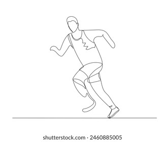 Continuous single line drawing of disabled man jogging. Healthy sport training concept. Design vector illustration