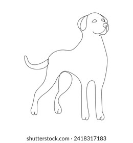 Continuous Single line drawing of dog outline vector art illustration.