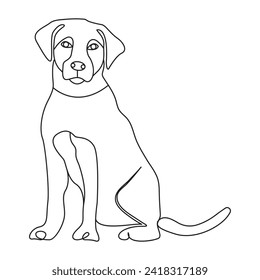 Continuous Single line drawing of dog outline vector art illustration.