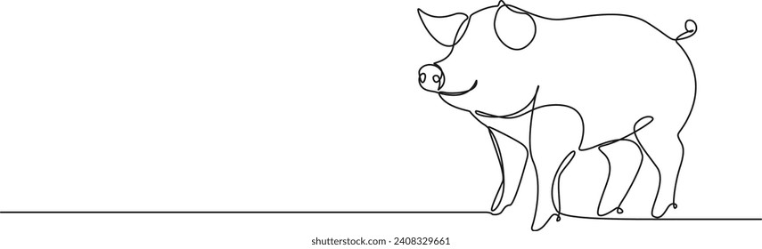 continuous single line drawing of domestic pig, line art vector illustration