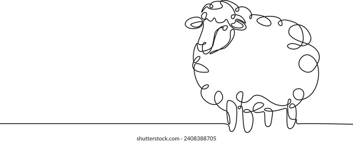 continuous single line drawing of domestic sheep, line art vector illustration