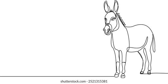 desenho de linha única contínua de um burro, ilustração de vetor de arte de linha