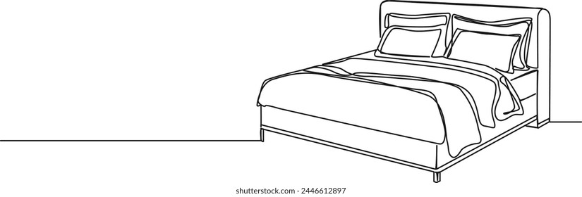 Kontinuierliche Einzellinienzeichnung von Doppelbett, Line Art Vektorillustration