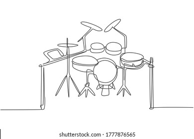 Continuous single line drawing of electronic drum band set. Modern electric digital percussion music instruments concept one line draw design graphic vector illustration