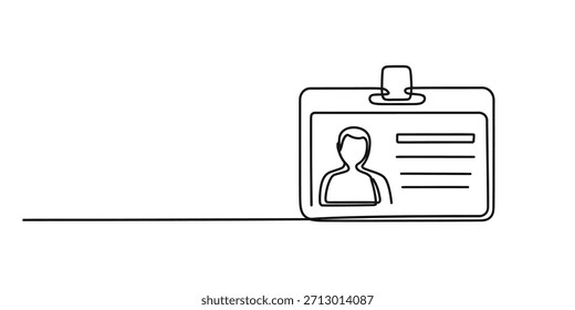 Desenho de linha única contínuo de um crachá de identificação de funcionário ou cartão de acesso Vetor, ilustração