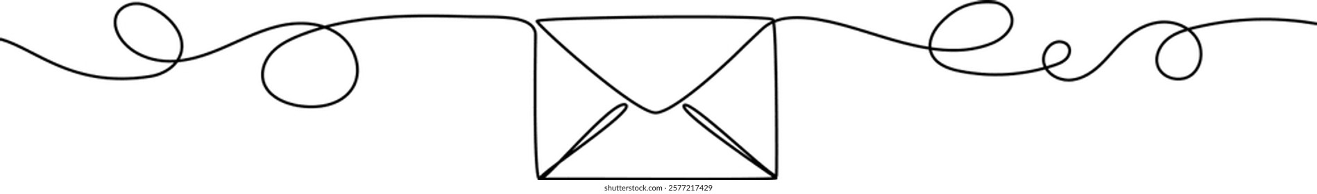 continuous single line drawing of envelope, line art vector illustration