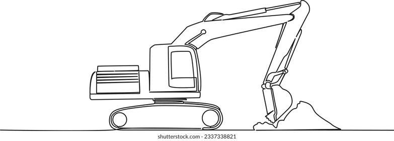 continuous single line drawing of excavator, line art vector illustration