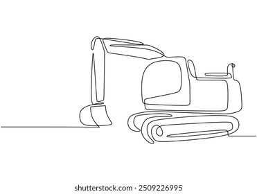 Kontinuierliche Einzellinienzeichnung eines Baggers. Vektorgrafik eines Baufahrzeugs in minimalistischem Design.