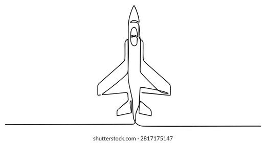 Continuous single line drawing of a fast fighter jet plane silhouette Vector, illustration