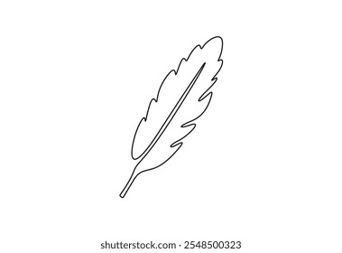 Continuous single line drawing of feather. Isolated on white background. Vector illustration