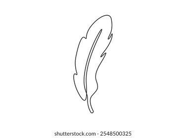 Continuous single line drawing of feather. Isolated on white background. Vector illustration