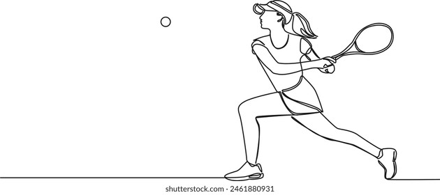 dibujo continuo de una sola línea de una jugadora de tenis, Ilustración vectorial de arte de línea