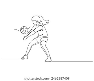 Continuous single line drawing of female volleyball athlete takes a stance preparing to block the opponent's ball attack. sport training concept. volleyball competition design vector illustration