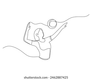 Continuous single line drawing of female volleyball athlete jumping high preparing to smash the ball. sport training concept. volleyball competition design vector illustration