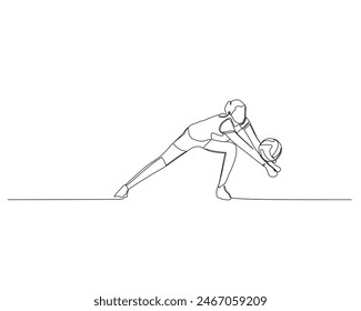 Continuous single line drawing of Female volleyball athlete squats while blocking an opponent's attacking ball. volleyball tournament event . Design illustration