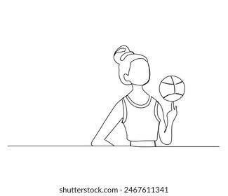 Continuous single line drawing of female basketball player spinning the basketball on the her finger. basketball tournament event . Design illustration