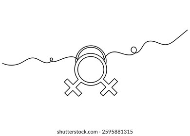 Continuous single line drawing of female gender symbol outline vector illustration