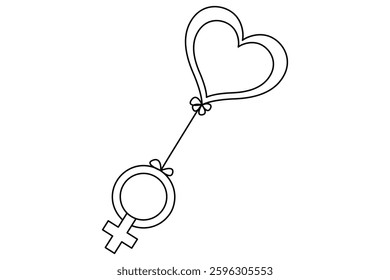 Continuous single line drawing of female gender symbol outline vector illustration