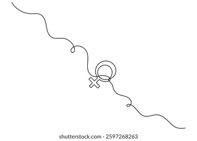 Continuous single line drawing of female gender symbol outline vector illustration