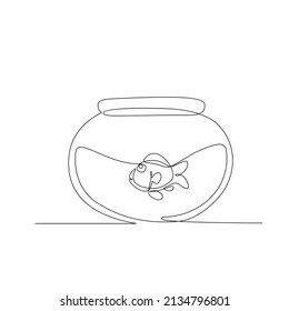 Continuous Single Line Drawing, Fish In Glass Bowl, Simple Concept For Hobby, T-shirt Printing And Happy Nowrus Theme. Vector Illustration.