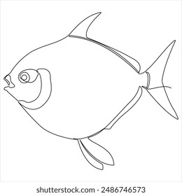 Continuous single line drawing of fish outline vector illustration