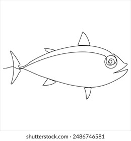Continuous single line drawing of fish outline vector illustration