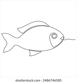 Continuous single line drawing of fish outline vector illustration