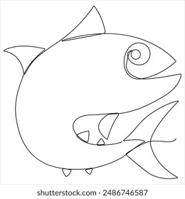 Continuous single line drawing of fish outline vector illustration