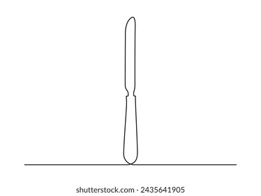 Continuous single line drawing of food knife logo symbol icon. Silhouette kitchen knife banner poster. Vector illustration.