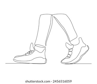 Continuous single line drawing of foot wearing casual sneakers shoes. One line art of sport shoes vector illustration