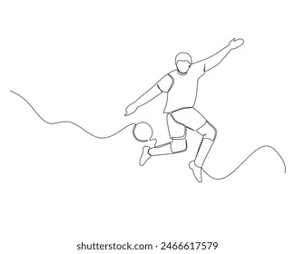Continuous single line drawing of football player backhill the ball. footbal tournament event . Design illustration