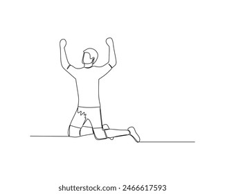 Continuous single line drawing of Football players celebrate a goal. footbal tournament event design illustration