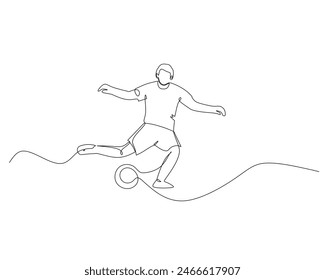 Continuous single line drawing of football players will kick the ball towards the goal. footbal tournament event . Design illustration