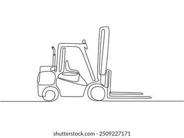 Continuous single line drawing of a forklift. Represents a construction vehicle in a clean vector format.
