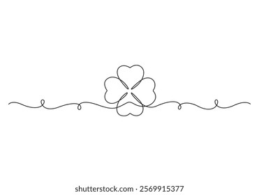 Continuous single line drawing of four-leaf clovers. Isolated on white background vector illustration