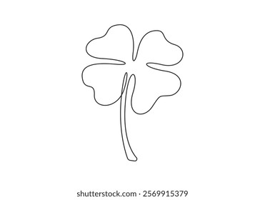 Continuous single line drawing of four-leaf clovers. Isolated on white background vector illustration