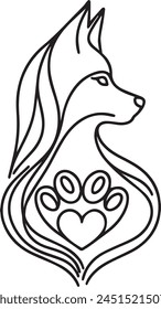 Continuous single line drawing of fox. Isolated on white background vector illustration. Pro vector