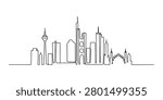 Continuous single line drawing of frankfurt city skyline showing tall skyscrapers and modern buildings in a simple minimalist black and white artistic style Vector, illustration