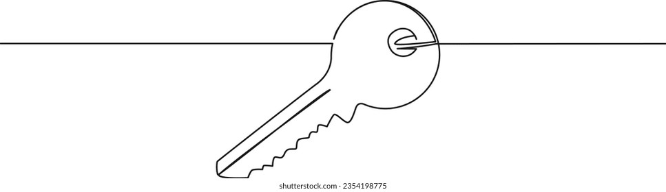 continuous single line drawing of front door key, line art vector illustration