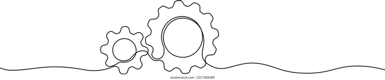 dibujo de línea única continua de ruedas de engranajes, ilustración vectorial de la línea de engranajes