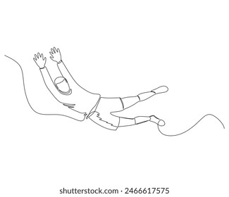 Continuous single line drawing of goalkeeper jumps to catch the ball. footbal tournament event design illustration