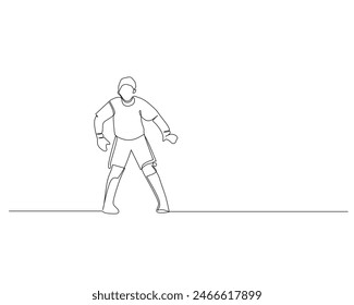 Continuous single line drawing of goalkeeper who is focused on the game. footbal tournament event design illustration