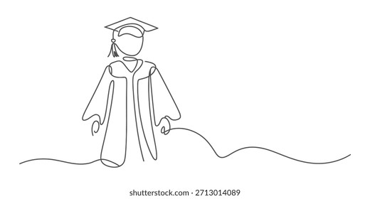 A continuous single line drawing of a graduate in academic attire celebrating achievement Vector, illustration